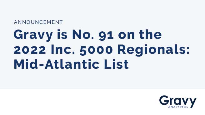Gravy is #91 on the 2022 Inc. 5000 Regionals: Mid-Atlantic List
