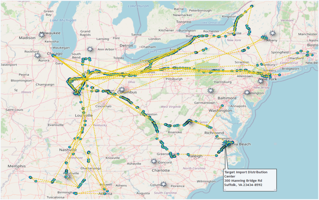 Mobility analysis for Target transportation and distribution routes in the Northeast.